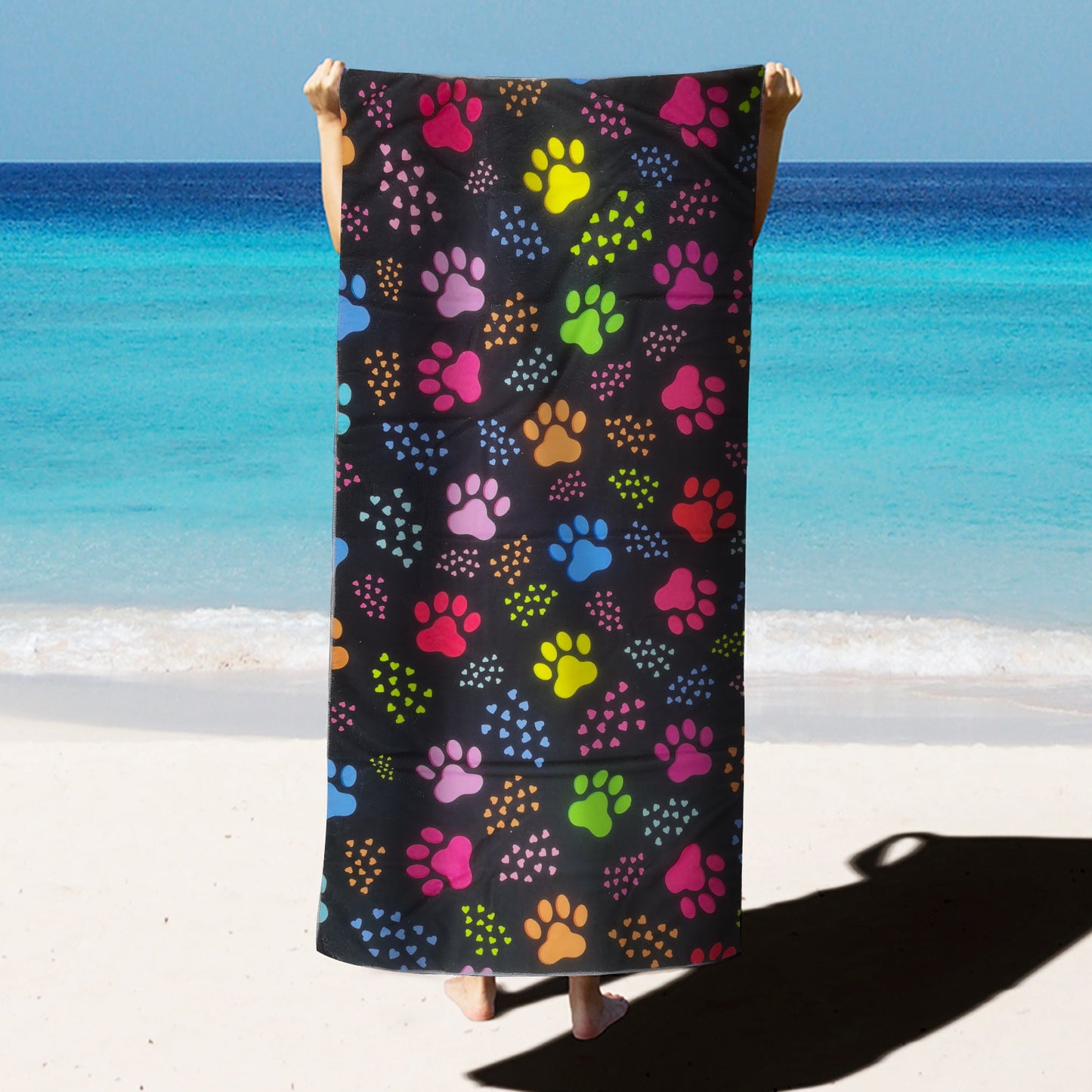 Large Oversized Beach Towel,Swimming Pool Towel Quick Dry, Soft Absorbent, Multifunctional Towel—Paw Print