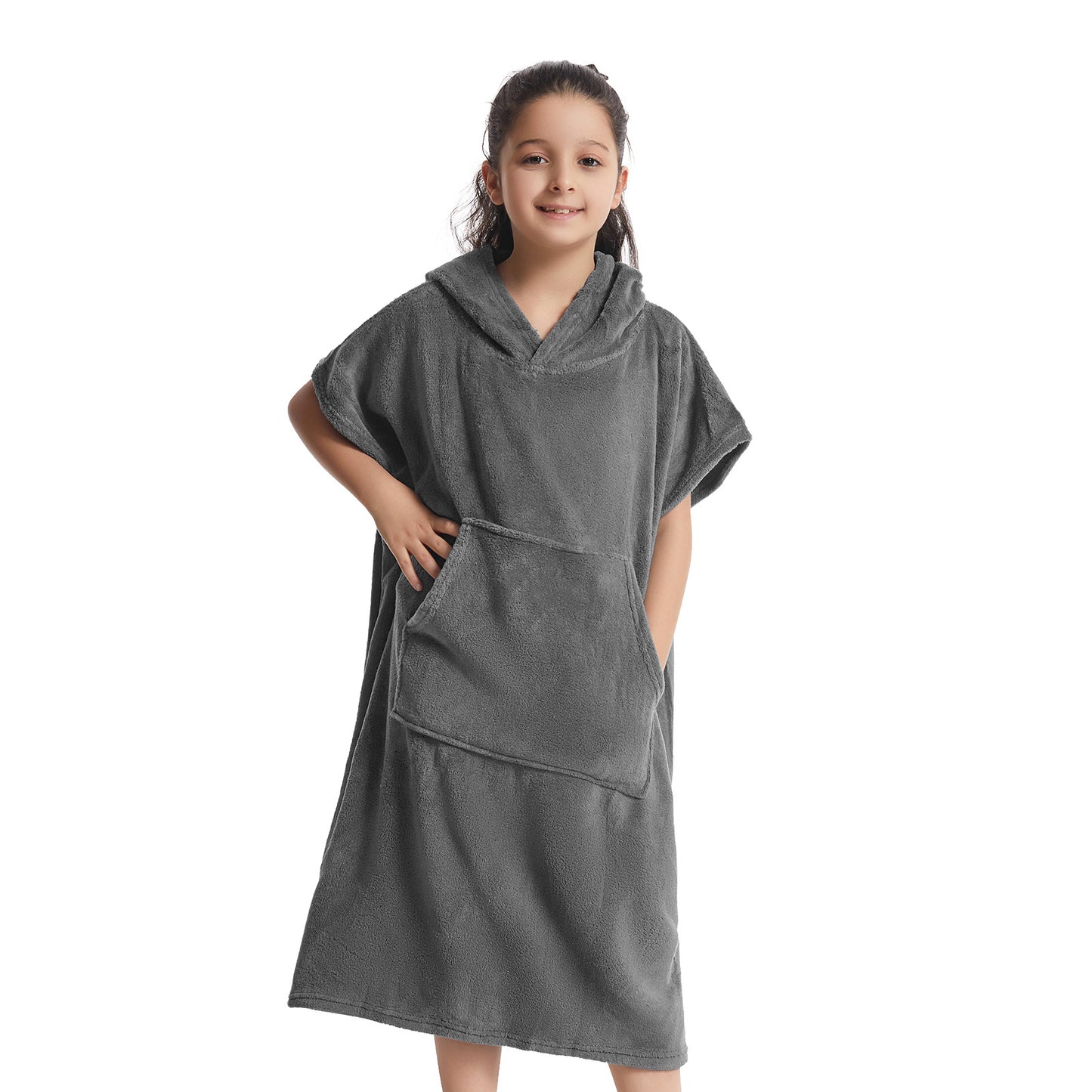 Kids Towel Changing Robe: Soft Plush Wearable Blanket, Swim Surf Poncho with Short Sleeves