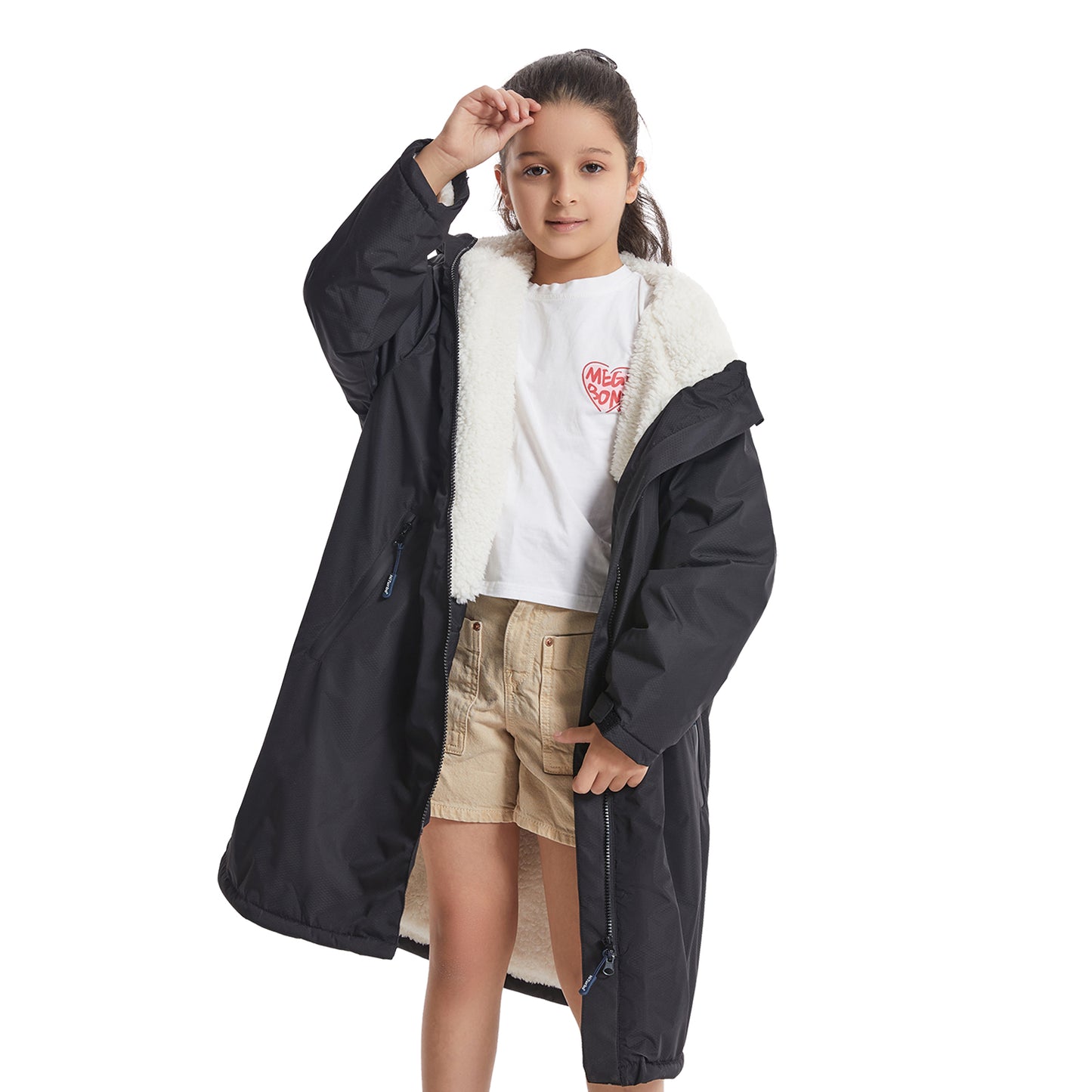 Children's Waterproof parka, Windproof Swimming Coat, Oversized Hooded Changing Robe, Long Sleeves