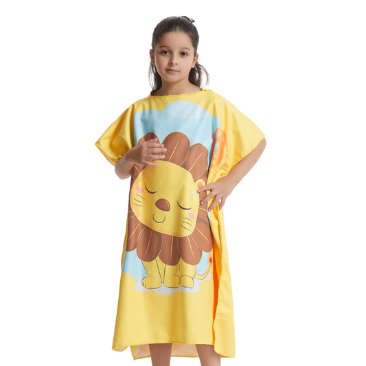 Microfiber kids poncho animals printing hooded towel children changing robe water absorption quick-drying sand-free for swimming pool seasiede beach water park