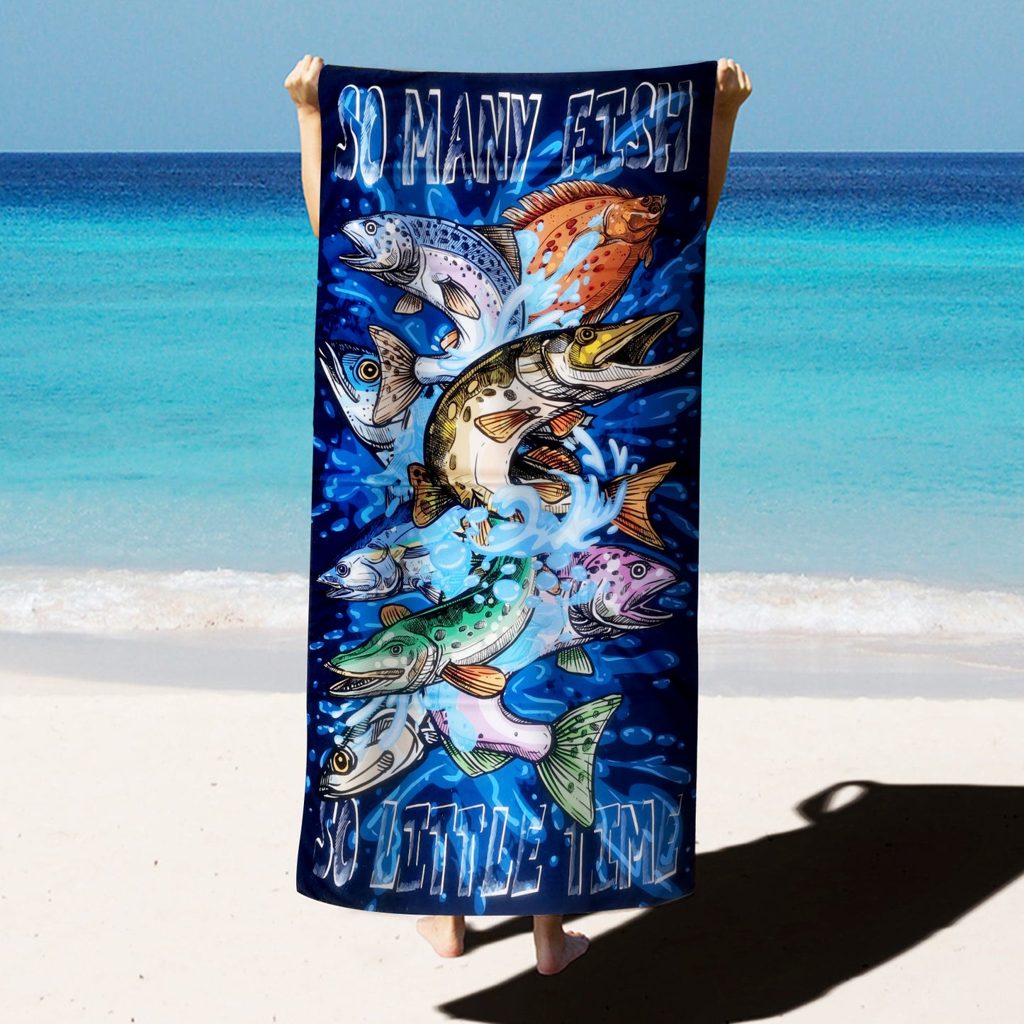 Large Oversized Beach Towel,Swimming Pool Towel Quick Dry, Soft Absorbent, Multifunctional Towel—Fish