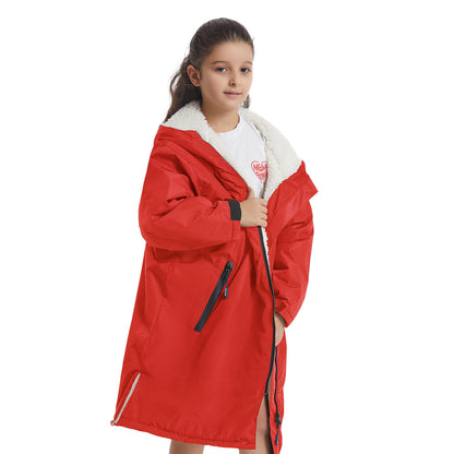 Children's Waterproof parka, Windproof Swimming Coat, Oversized Hooded Changing Robe, Long Sleeves