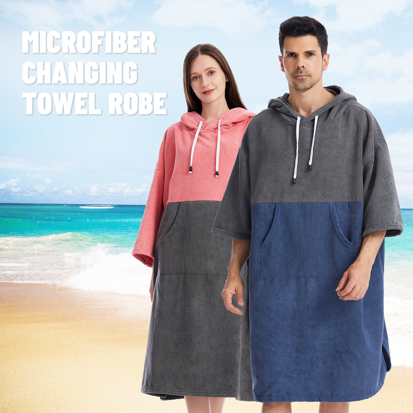 Changing Robe, Surf Poncho Bath Towel with Hooded for Beach Swimming Surfing poncho