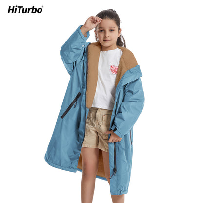 Children's Waterproof parka, Windproof Swimming Coat, Oversized Hooded Changing Robe, Long Sleeves