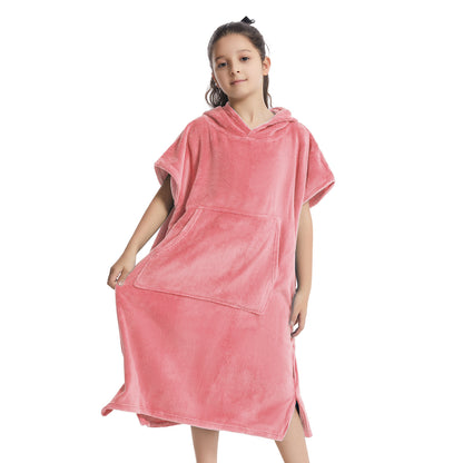 Kids Towel Changing Robe: Soft Plush Wearable Blanket, Swim Surf Poncho with Short Sleeves