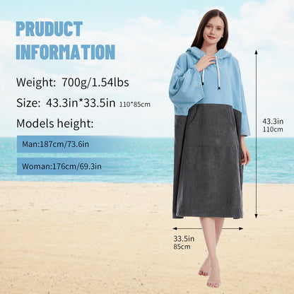 Changing Robe, Surf Poncho Bath Towel with Hooded for Beach Swimming Surfing poncho