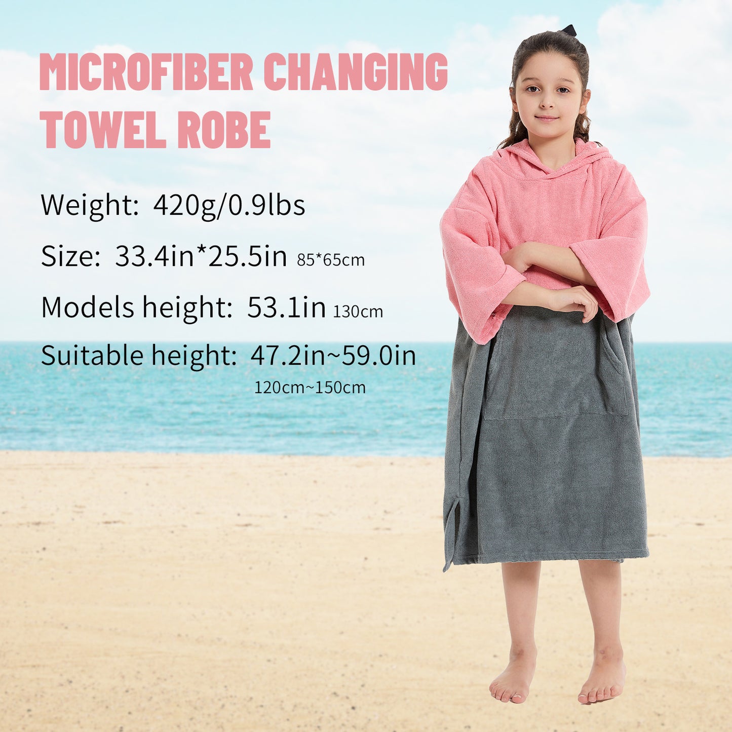 Kids Changing Towel Robe,Hooded Absorbent Surf Poncho Swimming Bathrobe for Beach,Bathing,Surfing,Indoor & Outdoor Activities