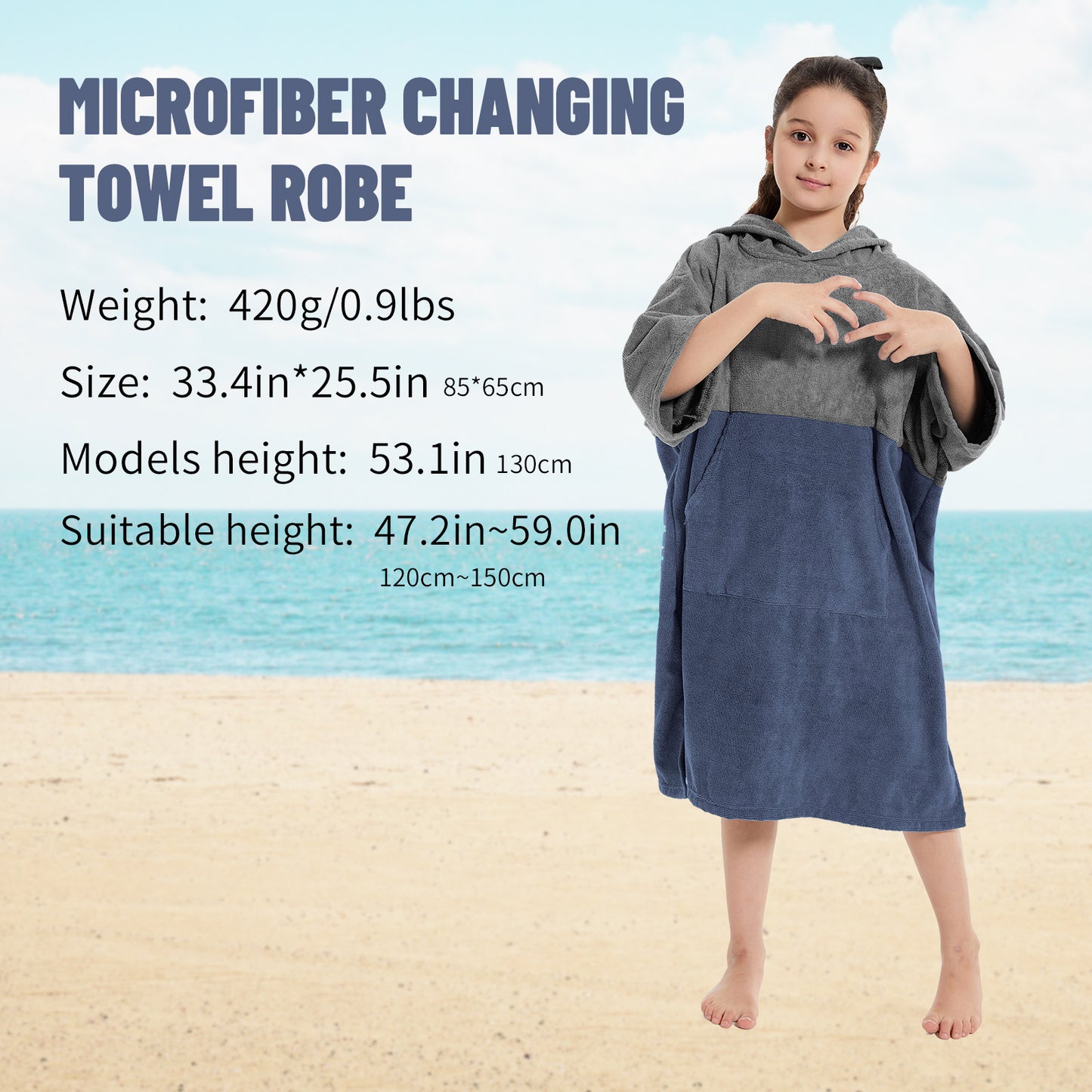 Kids Changing Towel Robe,Hooded Absorbent Surf Poncho Swimming Bathrobe for Beach,Bathing,Surfing,Indoor & Outdoor Activities