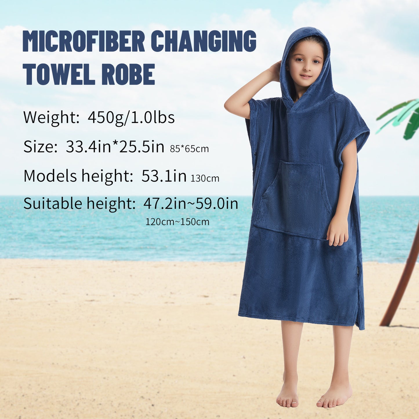 Kids Towel Changing Robe: Soft Plush Wearable Blanket, Swim Surf Poncho with Short Sleeves