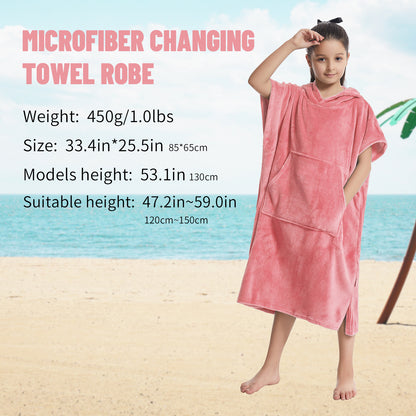 Kids Towel Changing Robe: Soft Plush Wearable Blanket, Swim Surf Poncho with Short Sleeves