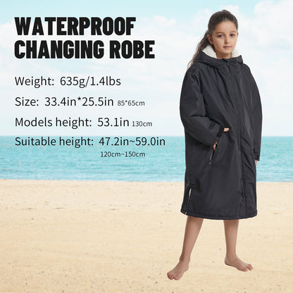 Children's Waterproof parka, Windproof Swimming Coat, Oversized Hooded Changing Robe, Long Sleeves