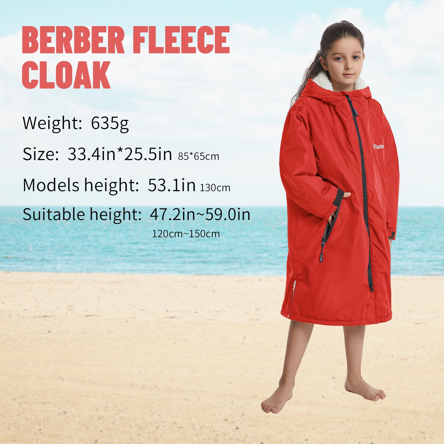 Children's Waterproof parka, Windproof Swimming Coat, Oversized Hooded Changing Robe, Long Sleeves