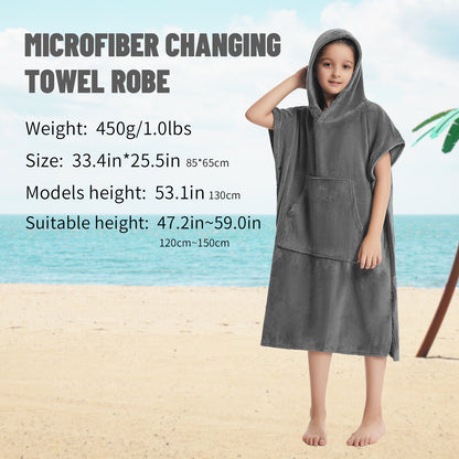 Kids Towel Changing Robe: Soft Plush Wearable Blanket, Swim Surf Poncho with Short Sleeves