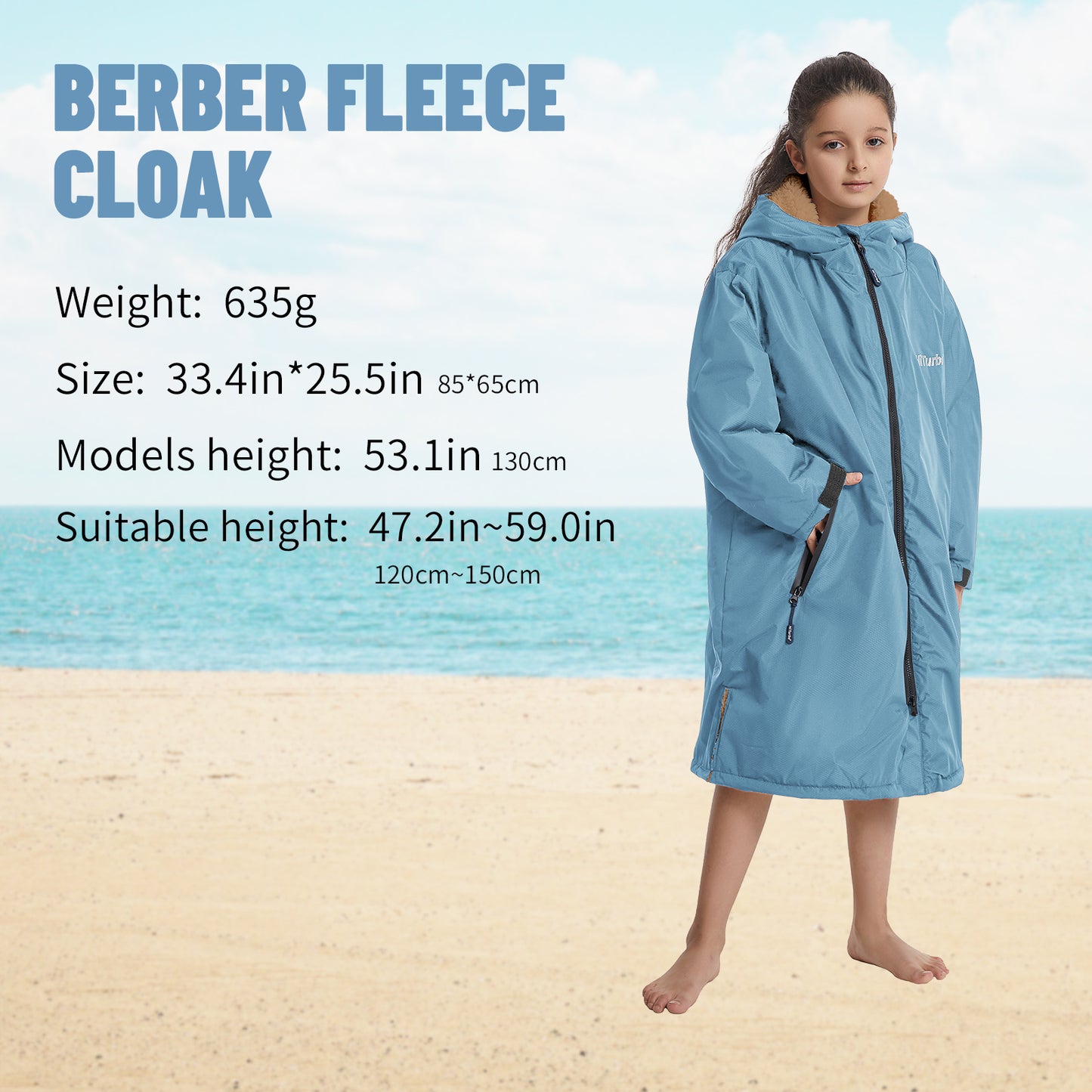 Children's Waterproof parka, Windproof Swimming Coat, Oversized Hooded Changing Robe, Long Sleeves