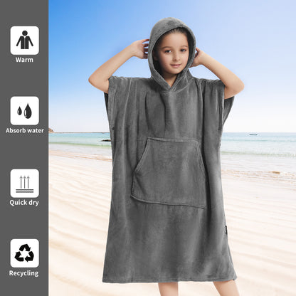 Kids Towel Changing Robe: Soft Plush Wearable Blanket, Swim Surf Poncho with Short Sleeves