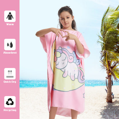 Microfiber kids poncho animals printing hooded towel children changing robe water absorption quick-drying sand-free for swimming pool seasiede beach water park