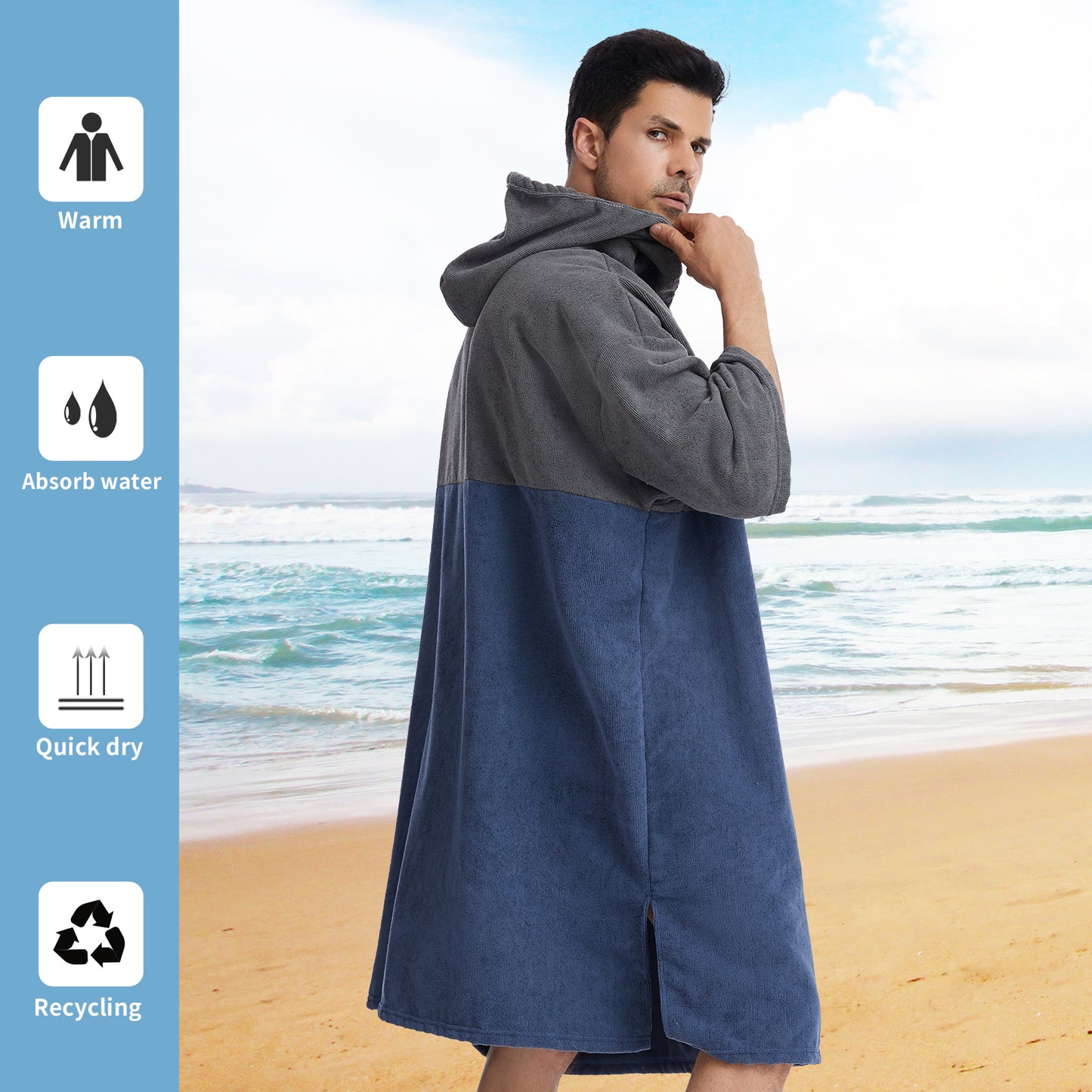 Changing Robe, Surf Poncho Bath Towel with Hooded for Beach Swimming Surfing poncho