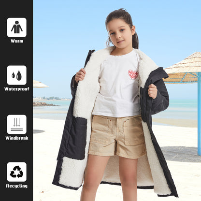 Children's Waterproof parka, Windproof Swimming Coat, Oversized Hooded Changing Robe, Long Sleeves