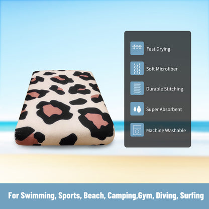 Large Oversized Beach Towel,Swimming Pool Towel Quick Dry, Soft Absorbent, Multifunctional Towel—Light Leopard Print