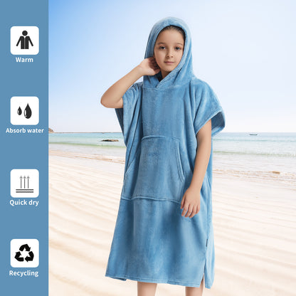 Kids Towel Changing Robe: Soft Plush Wearable Blanket, Swim Surf Poncho with Short Sleeves