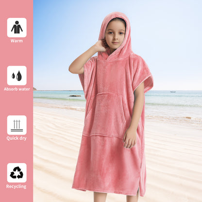 Kids Towel Changing Robe: Soft Plush Wearable Blanket, Swim Surf Poncho with Short Sleeves