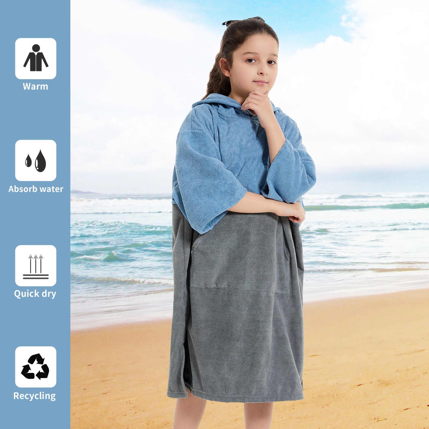 Kids Changing Towel Robe,Hooded Absorbent Surf Poncho Swimming Bathrobe for Beach,Bathing,Surfing,Indoor & Outdoor Activities