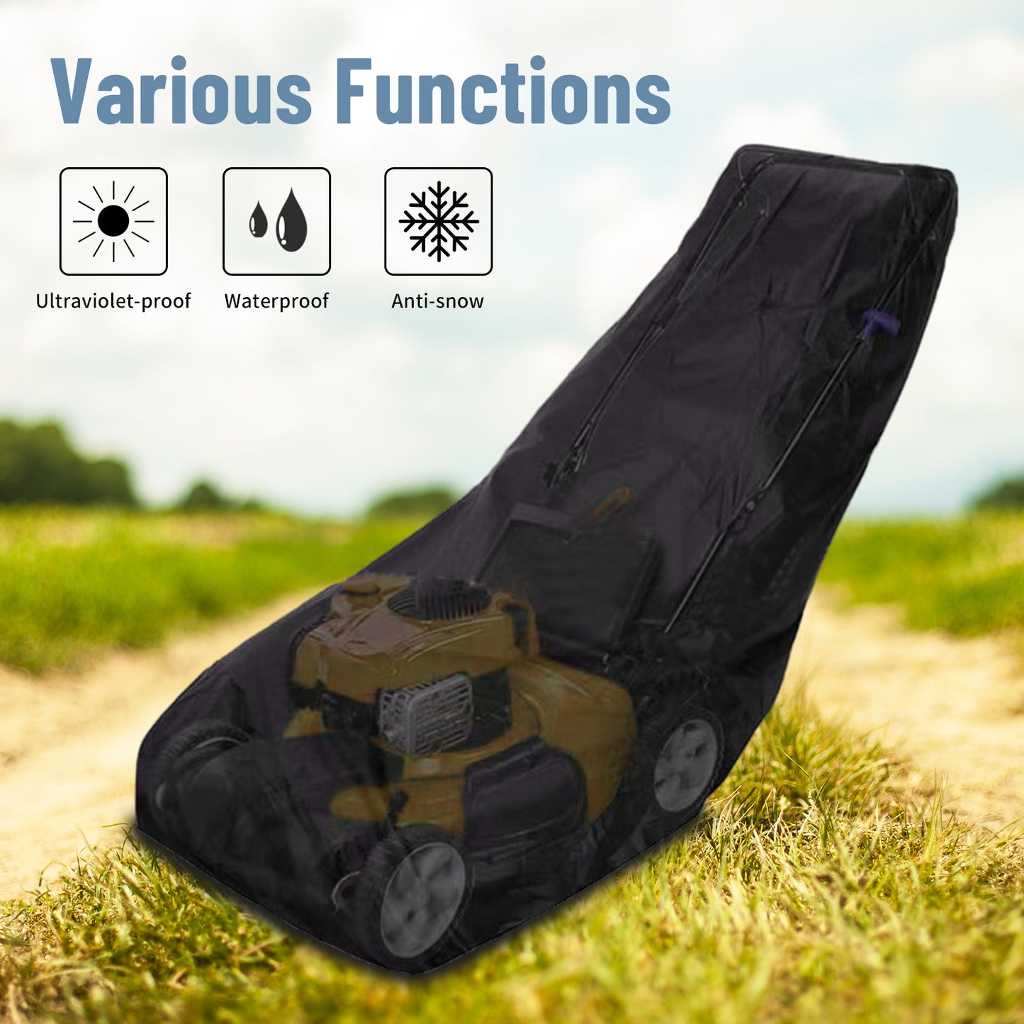 Waterproof Push Lawn Mower Cover with Drawstring & Buckle, Outdoors Lawn Mower Cover, Heavy Duty Windproof Anti-UV for Walk Behind Tractors