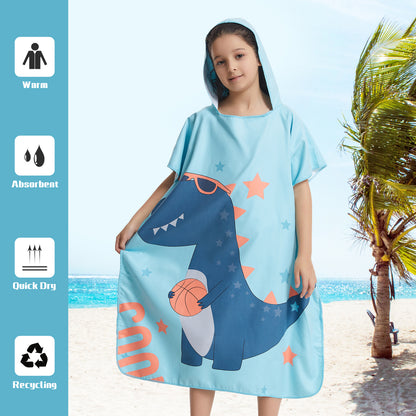 Microfiber kids poncho animals printing hooded towel children changing robe water absorption quick-drying sand-free for swimming pool seasiede beach water park