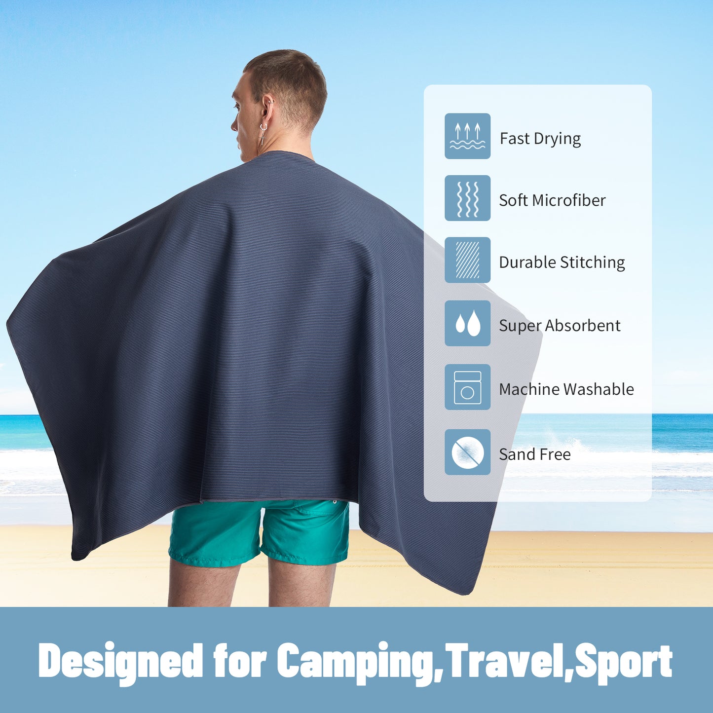 Quick Dry Travel Towel Blanket, Soft Microfiber Camping Towel, Blankets For Sports Swimming Gym Yoga