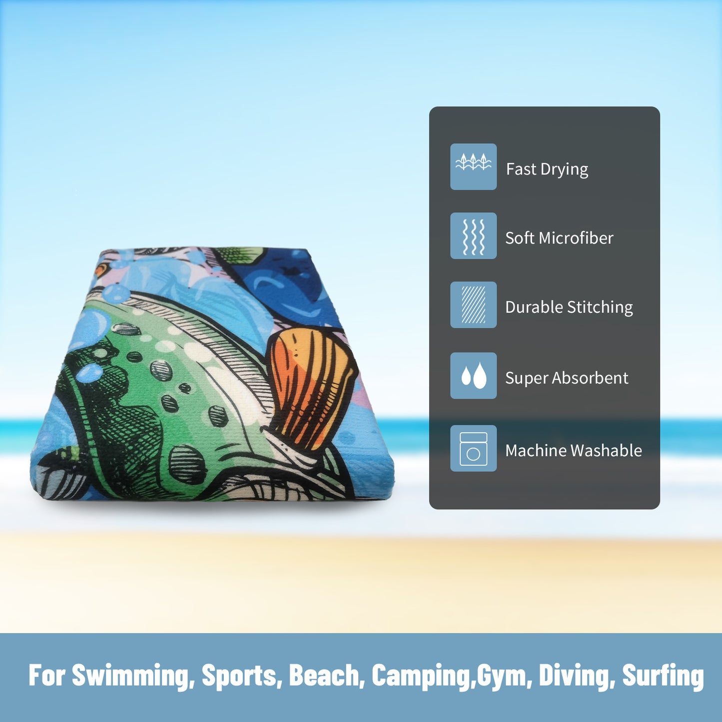 Large Oversized Beach Towel,Swimming Pool Towel Quick Dry, Soft Absorbent, Multifunctional Towel—Fish