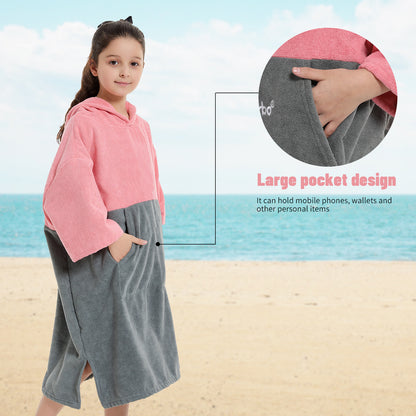 Kids Changing Towel Robe,Hooded Absorbent Surf Poncho Swimming Bathrobe for Beach,Bathing,Surfing,Indoor & Outdoor Activities