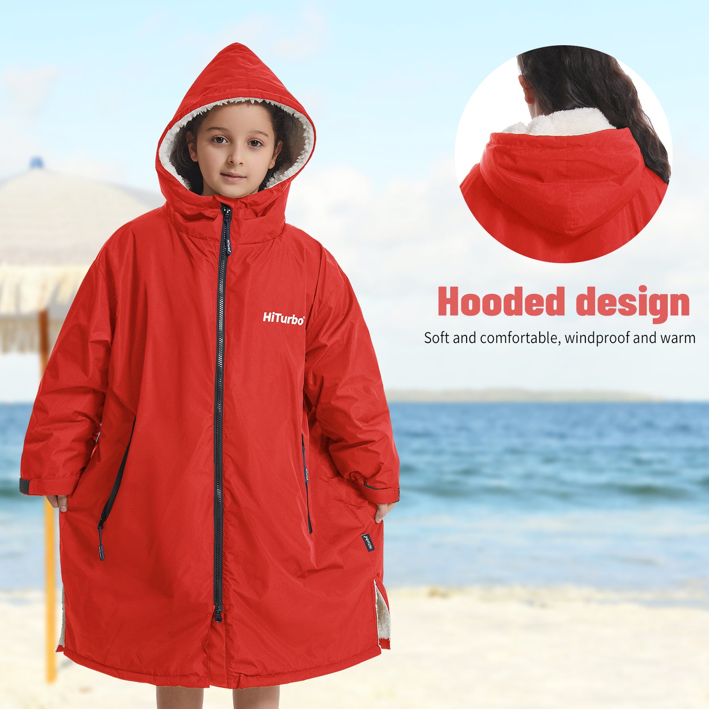 Children's Waterproof parka, Windproof Swimming Coat, Oversized Hooded Changing Robe, Long Sleeves