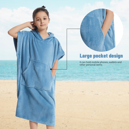 Kids Towel Changing Robe: Soft Plush Wearable Blanket, Swim Surf Poncho with Short Sleeves