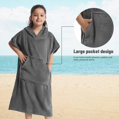 Kids Towel Changing Robe: Soft Plush Wearable Blanket, Swim Surf Poncho with Short Sleeves