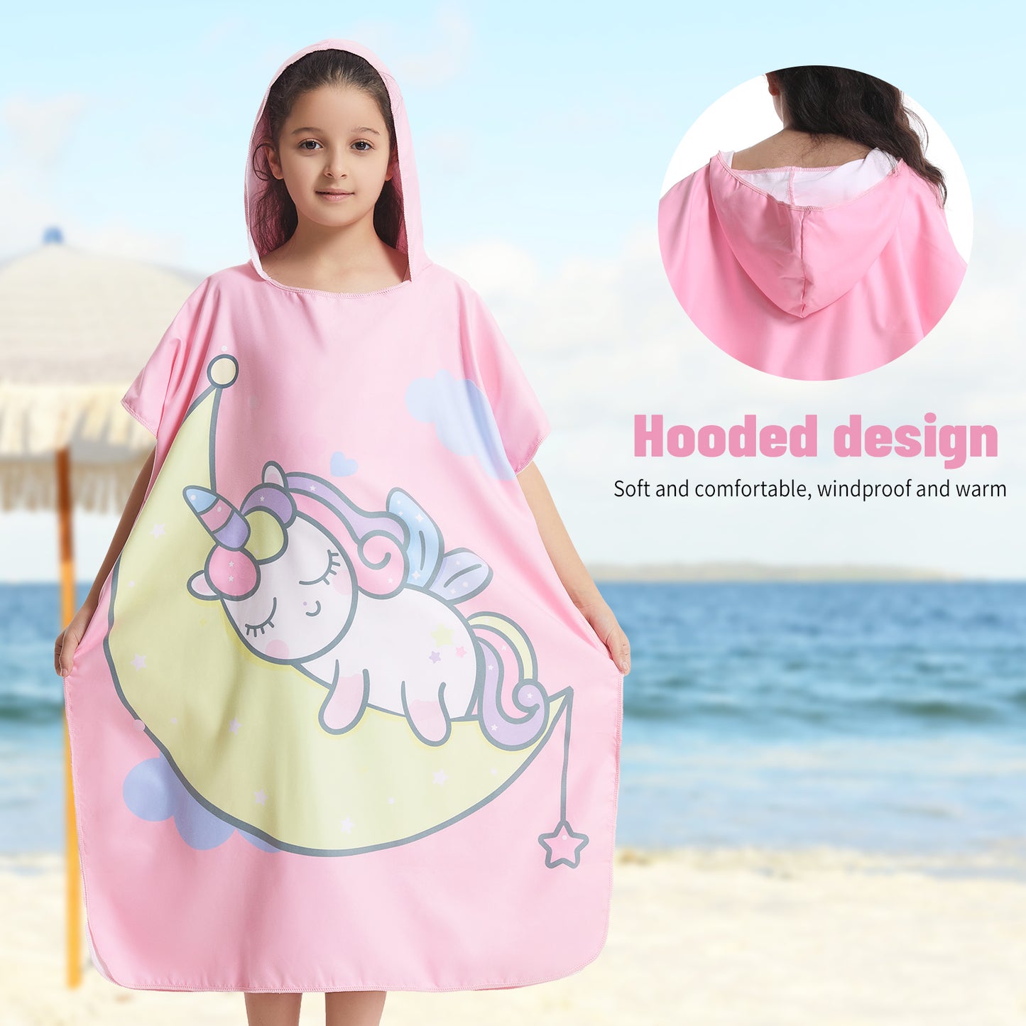 Microfiber kids poncho animals printing hooded towel children changing robe water absorption quick-drying sand-free for swimming pool seasiede beach water park