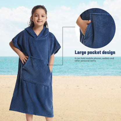 Kids Towel Changing Robe: Soft Plush Wearable Blanket, Swim Surf Poncho with Short Sleeves