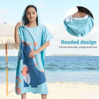 Microfiber kids poncho animals printing hooded towel children changing robe water absorption quick-drying sand-free for swimming pool seasiede beach water park