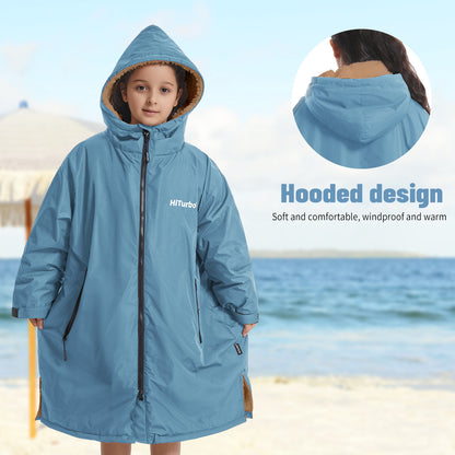 Children's Waterproof parka, Windproof Swimming Coat, Oversized Hooded Changing Robe, Long Sleeves