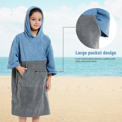 Kids Changing Towel Robe,Hooded Absorbent Surf Poncho Swimming Bathrobe for Beach,Bathing,Surfing,Indoor & Outdoor Activities