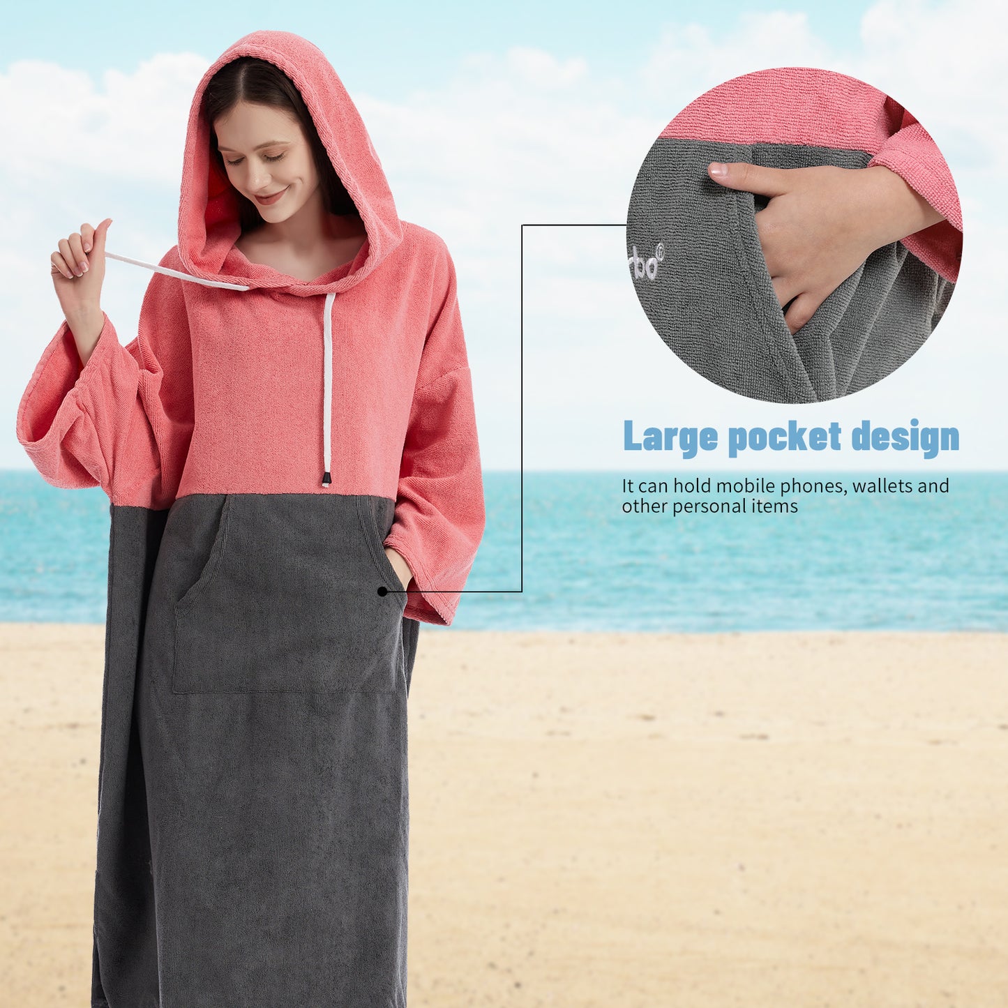 Changing Robe, Surf Poncho Bath Towel with Hooded for Beach Swimming Surfing poncho