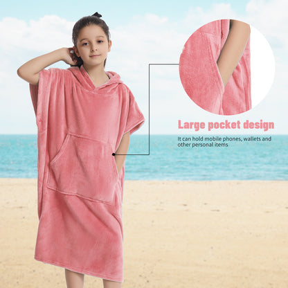 Kids Towel Changing Robe: Soft Plush Wearable Blanket, Swim Surf Poncho with Short Sleeves