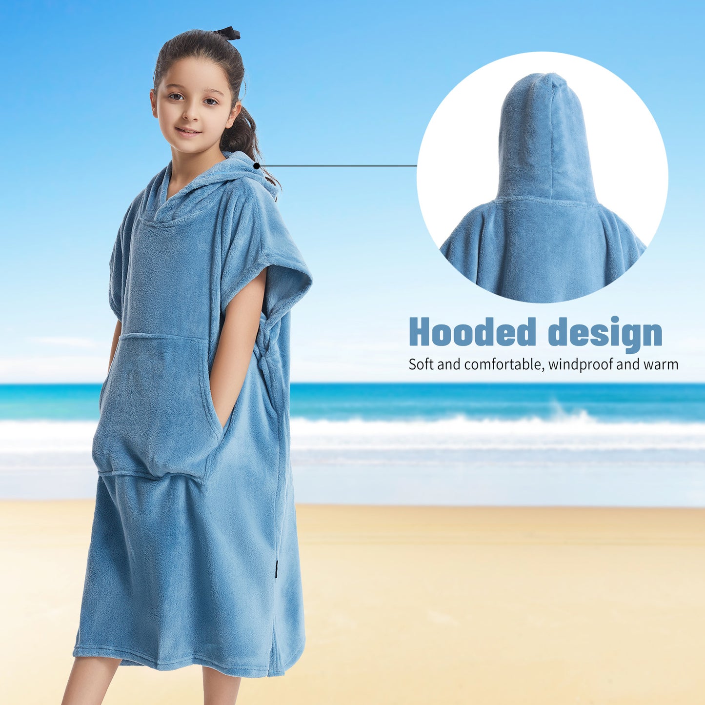 Kids Towel Changing Robe: Soft Plush Wearable Blanket, Swim Surf Poncho with Short Sleeves