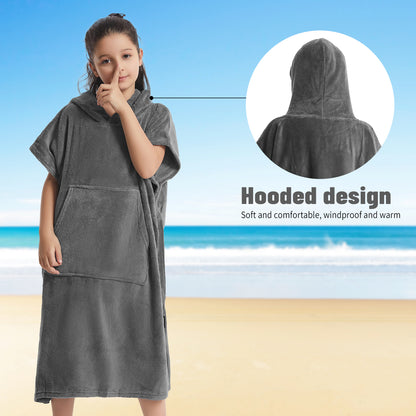 Kids Towel Changing Robe: Soft Plush Wearable Blanket, Swim Surf Poncho with Short Sleeves