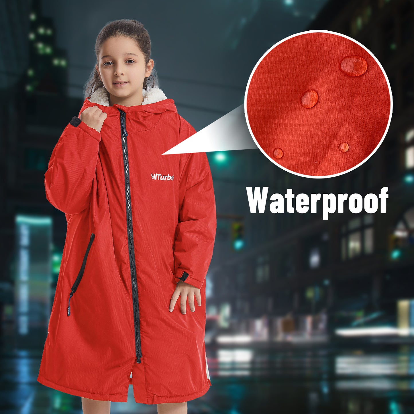 Children's Waterproof parka, Windproof Swimming Coat, Oversized Hooded Changing Robe, Long Sleeves