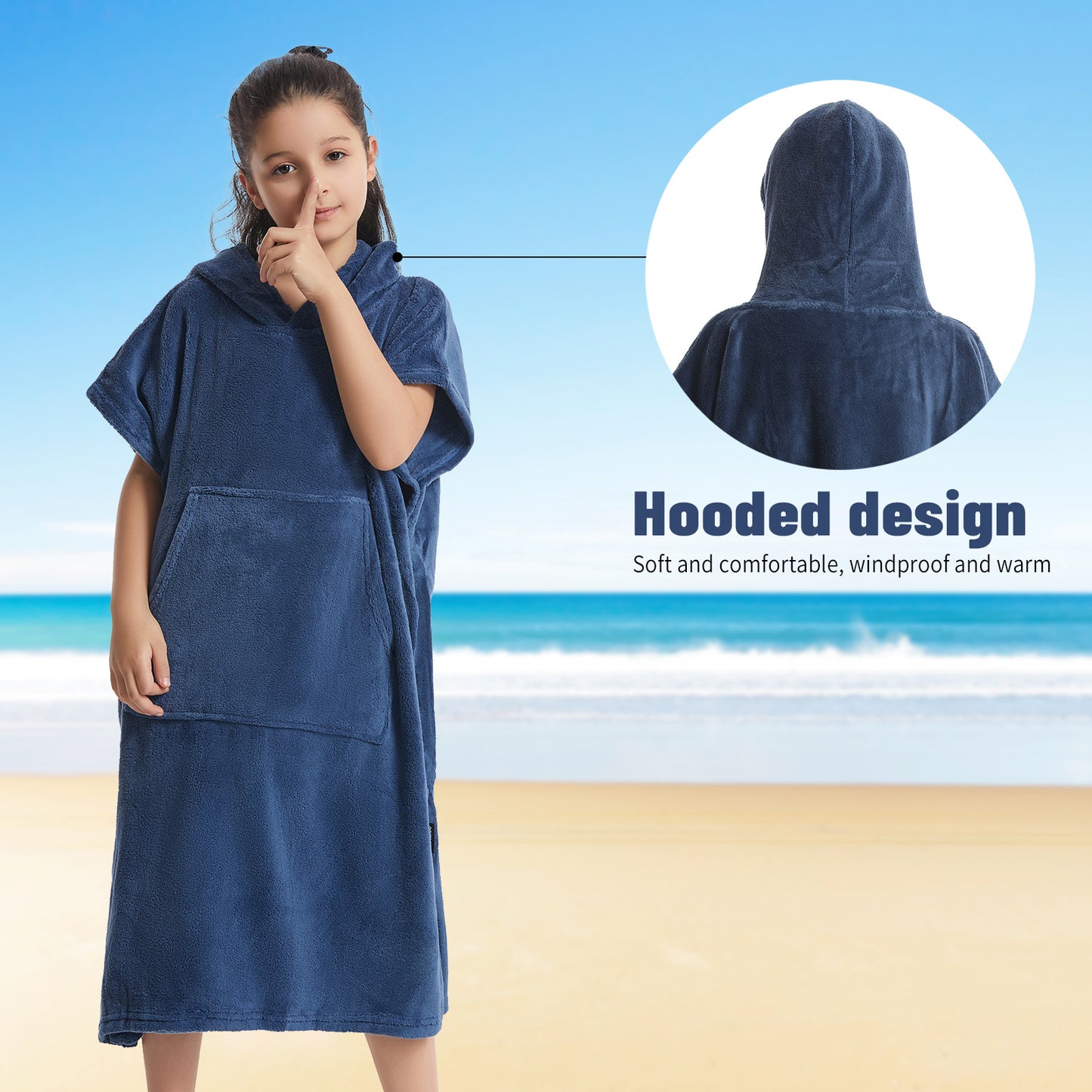 Kids Towel Changing Robe: Soft Plush Wearable Blanket, Swim Surf Poncho with Short Sleeves