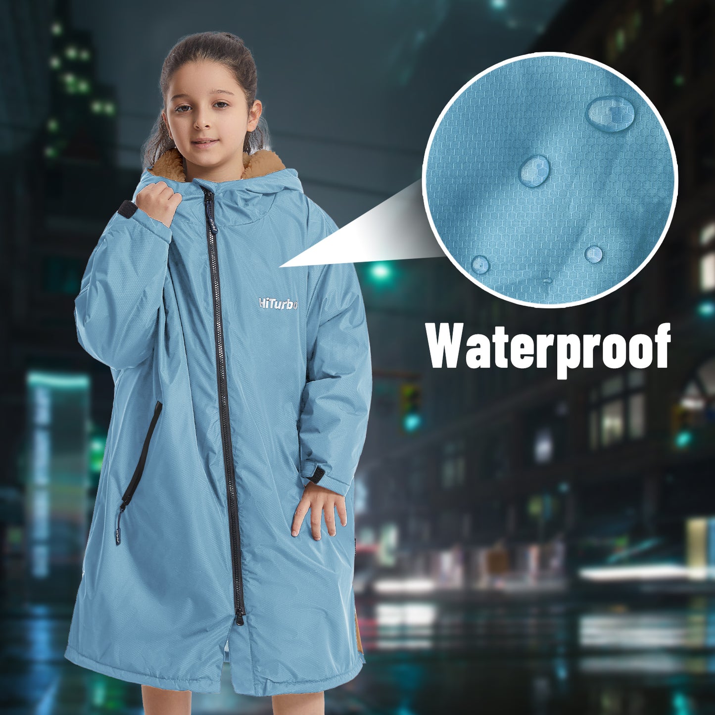 Children's Waterproof parka, Windproof Swimming Coat, Oversized Hooded Changing Robe, Long Sleeves