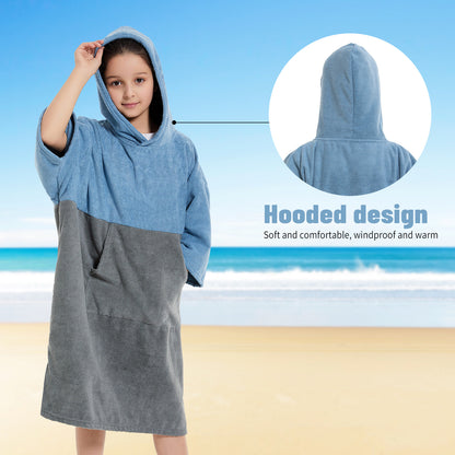 Kids Changing Towel Robe,Hooded Absorbent Surf Poncho Swimming Bathrobe for Beach,Bathing,Surfing,Indoor & Outdoor Activities