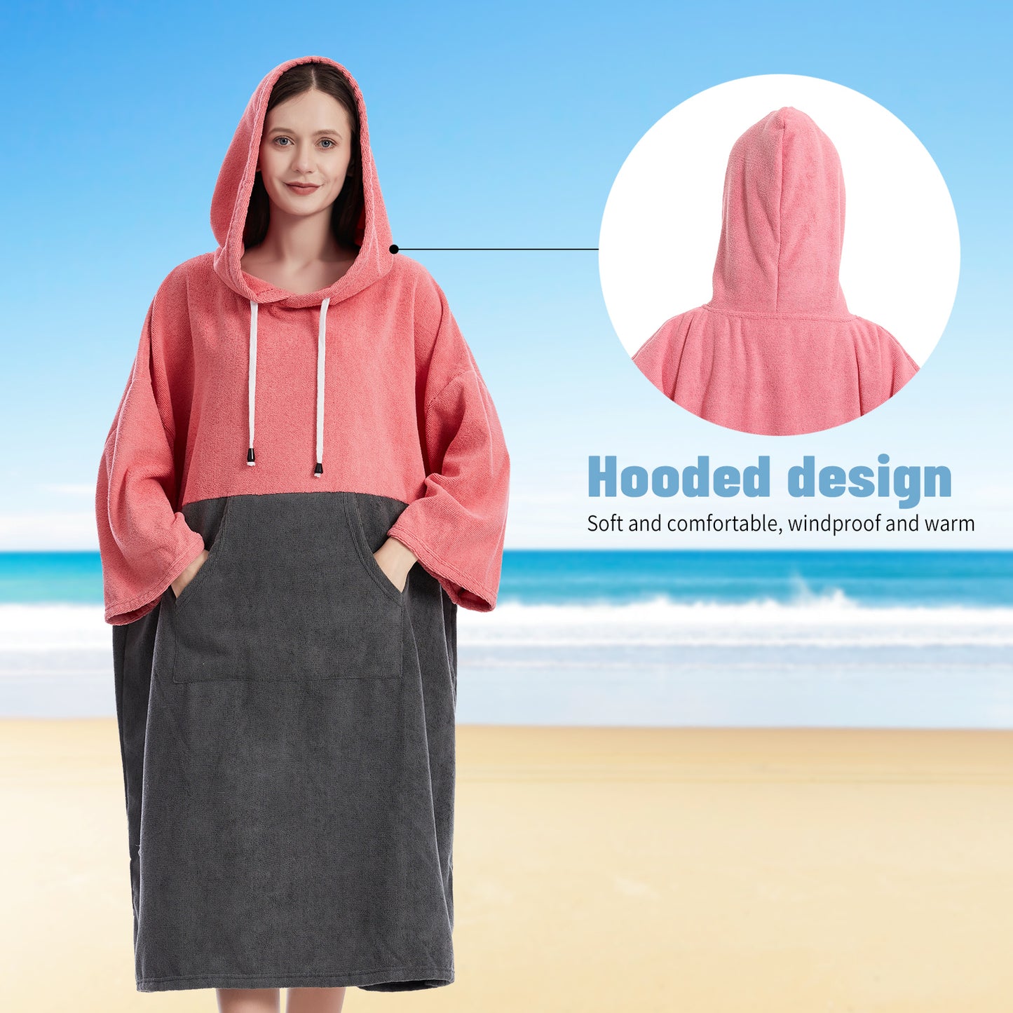 Changing Robe, Surf Poncho Bath Towel with Hooded for Beach Swimming Surfing poncho