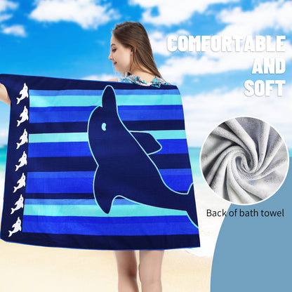 Large Oversized Beach Towel,Swimming Pool Towel Quick Dry, Soft Absorbent, Multifunctional Towel—Dolphin Stripe