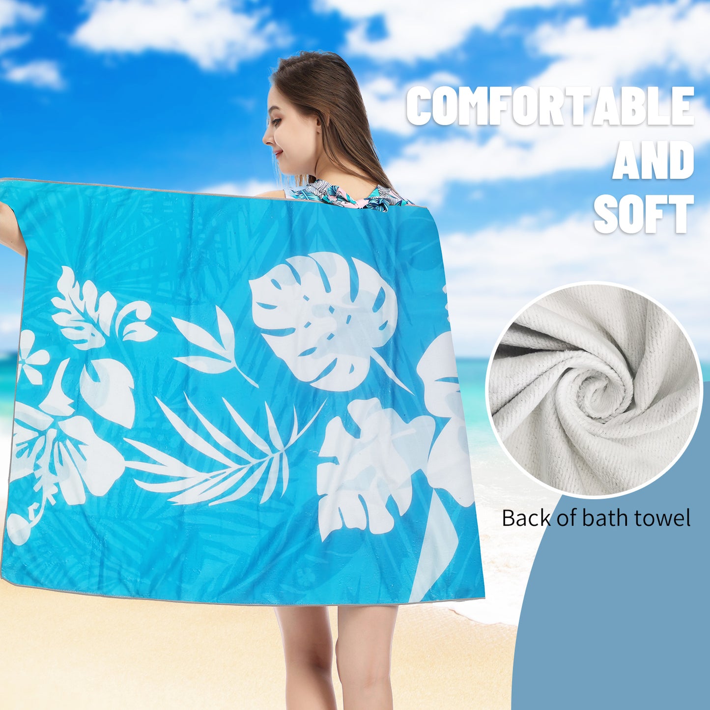 Large Oversized Beach Towel,Swimming Pool Towel Quick Dry, Soft Absorbent, Multifunctional Towel—White Leaves